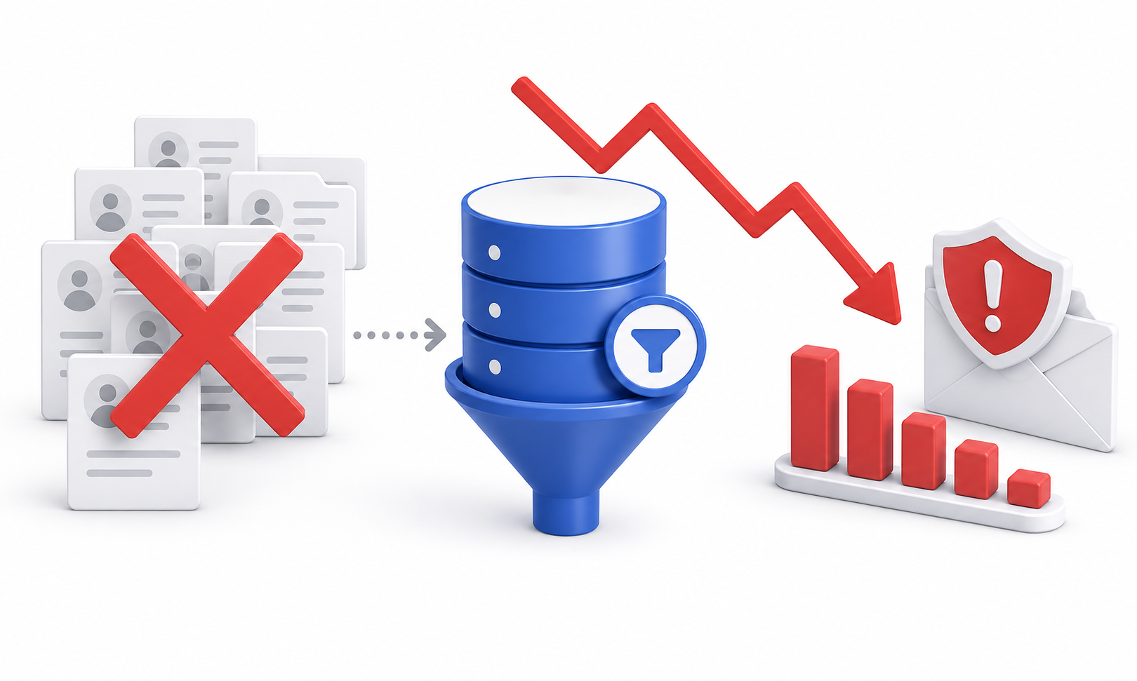 Illustration showing bad data causing high bounce rates and ruining sender reputation