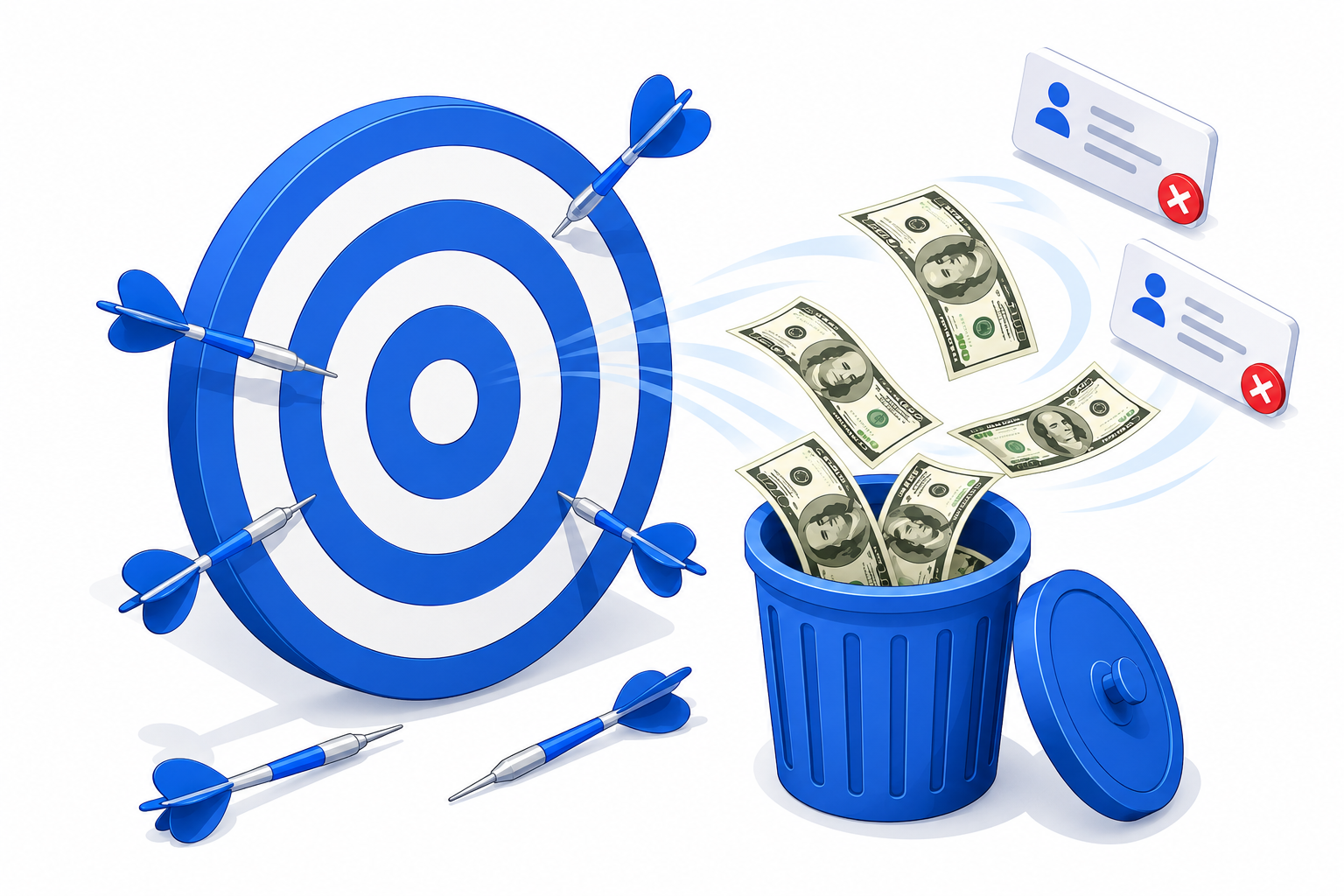 Illustration showing bad targeting wasting marketing budget