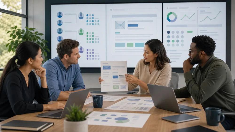A growth team coordinating audience segmentation, message design, and delivery health