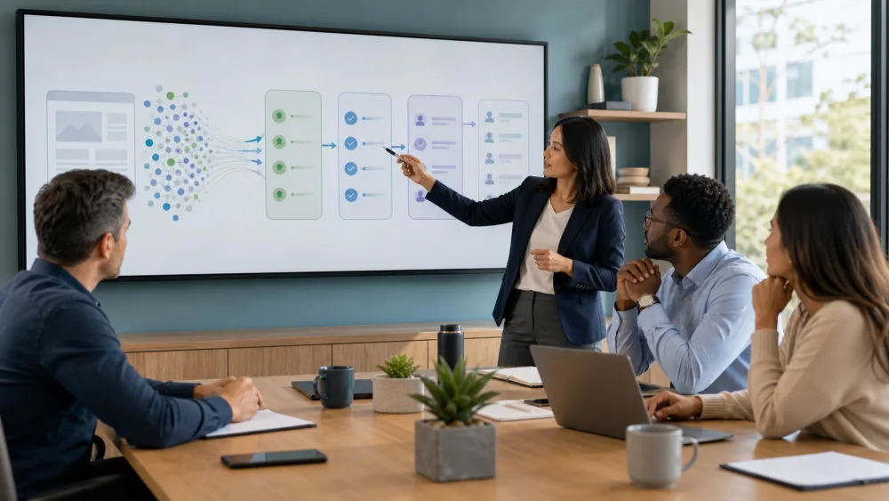 A marketing and sales team reviewing a workflow that turns website activity into focused follow-up