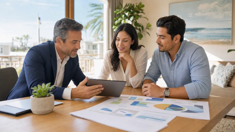 An insurance advisor helping a California couple understand coverage options