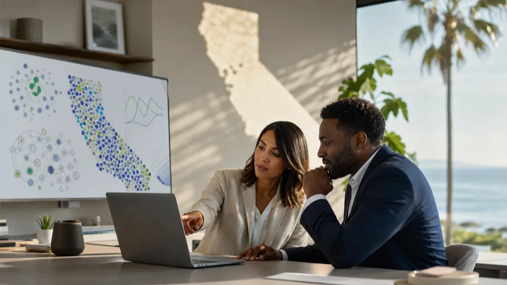 Insurance professionals reviewing California audience activity and research signals