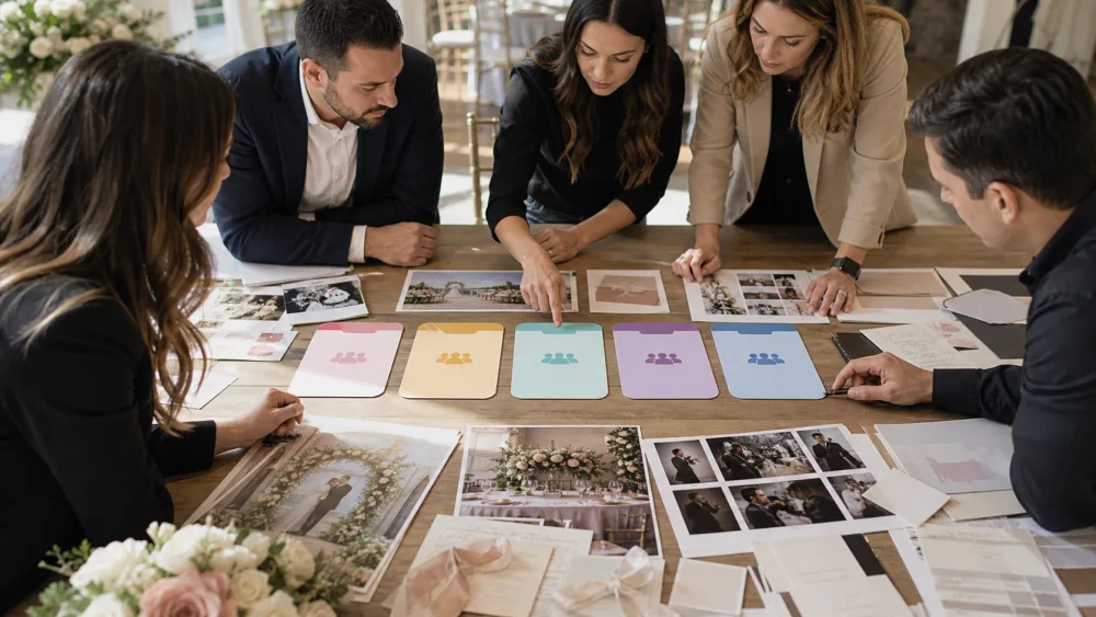 Wedding and event audience segments organized across planning, design, and event service signals