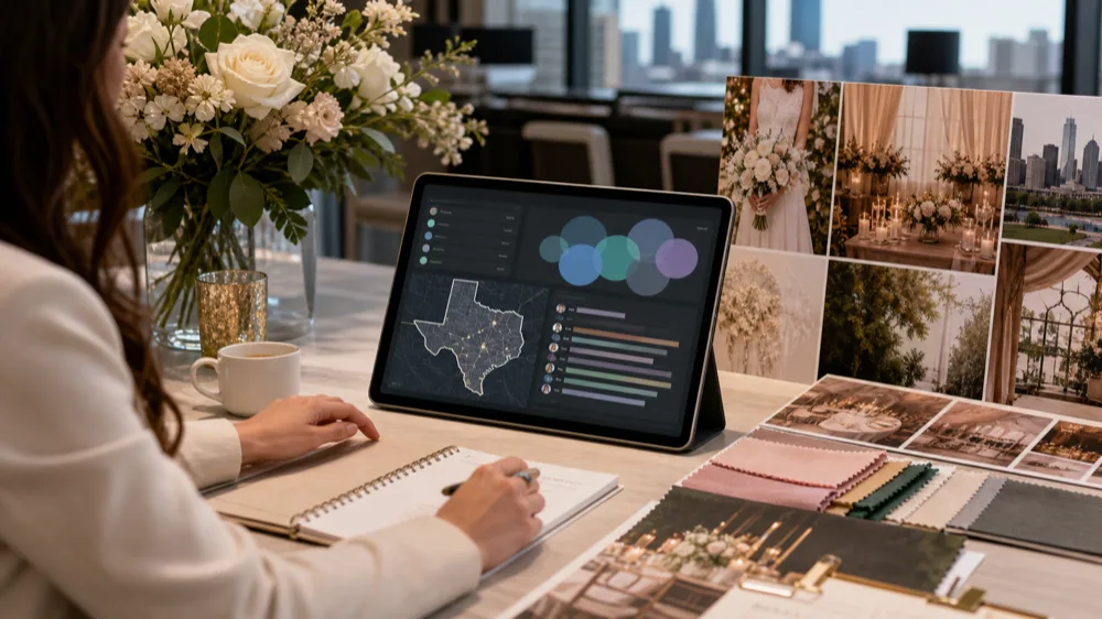 Dallas-Fort Worth wedding and event audience signals reviewed across planning materials and a local market map
