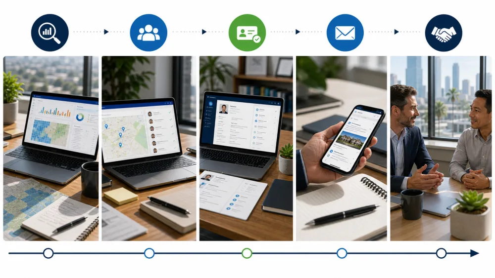 A five-stage workflow from market intent signals to useful conversations