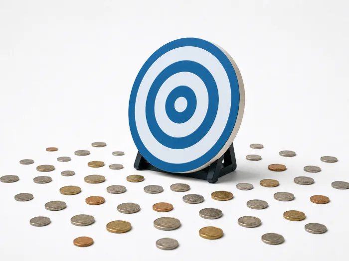 Coins scattered around a target without reaching the bullseye