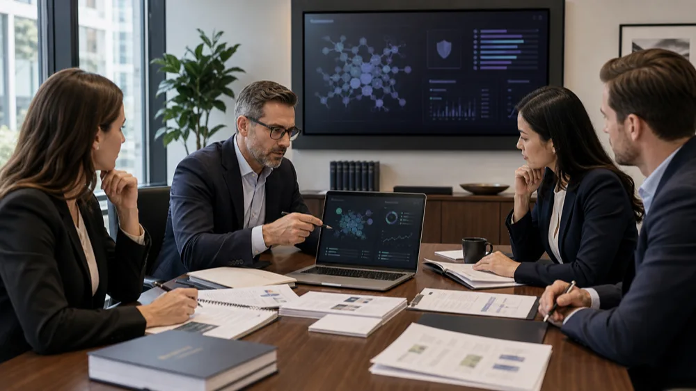 Professional services advisors reviewing compliance, reputation, and premium client acquisition signals