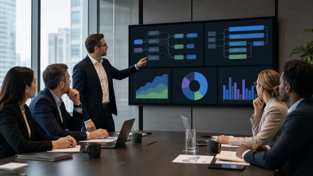 B2B leadership team reviewing audience segments, workflow signals, and acquisition priorities