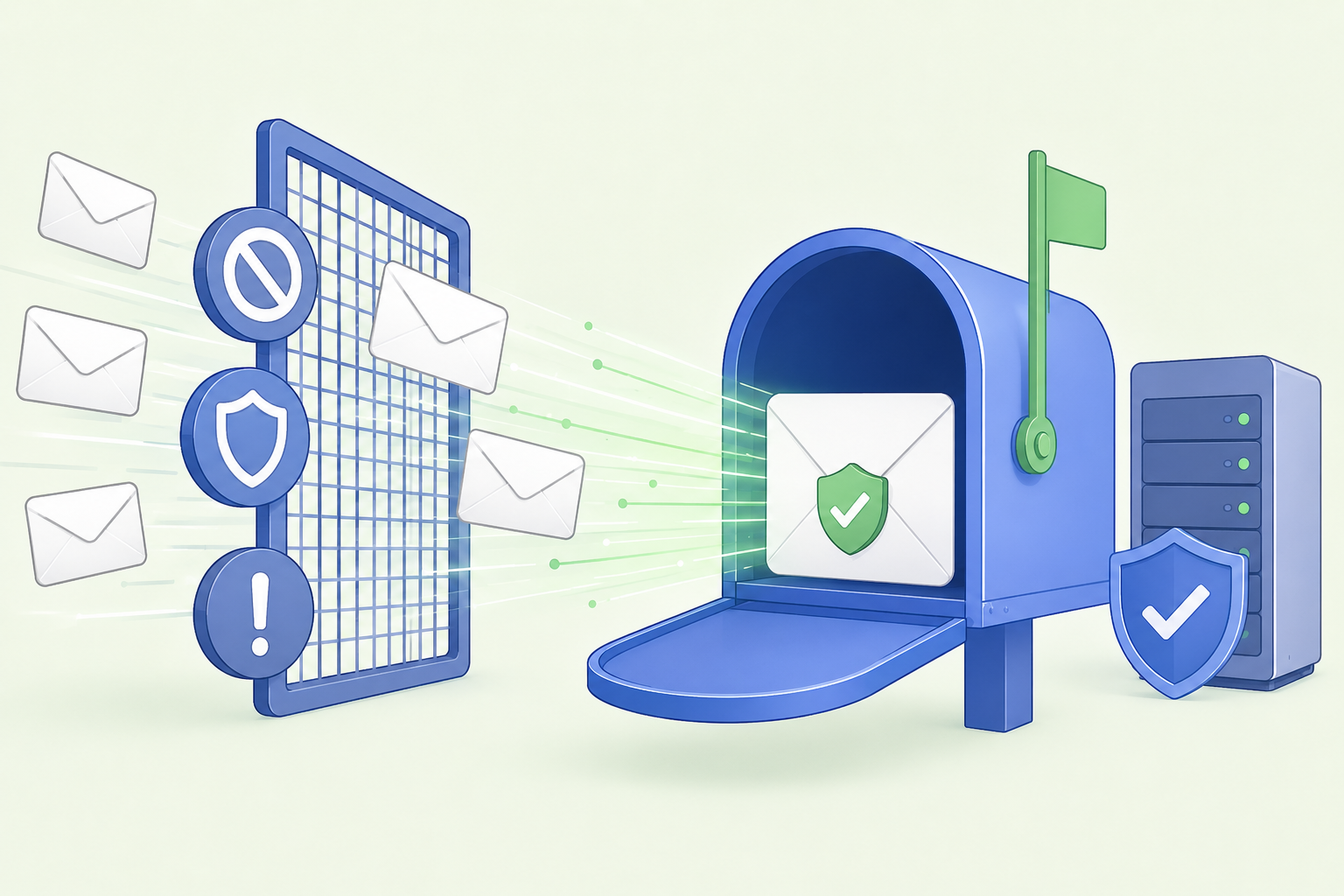 Vector graphic representing email sender infrastructure and warm-up systems